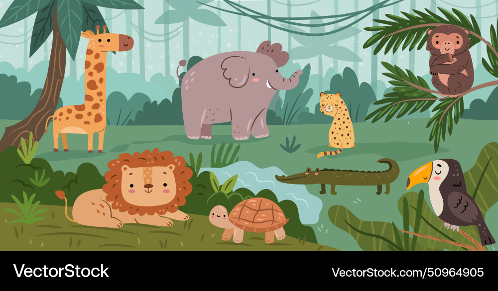 Jungle animals in natural habitat forest vector image