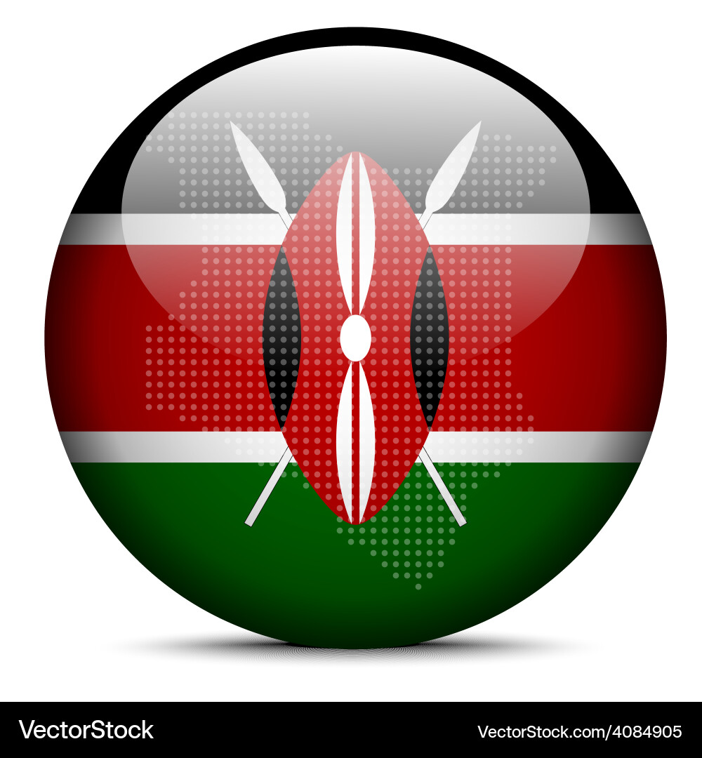 Map with dot pattern on flag button of kenya vector image