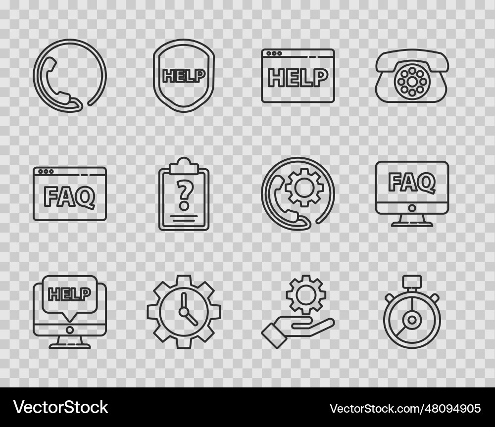 Set line computer monitor and help stopwatch Set line computer monitor and help stopwatch vector image