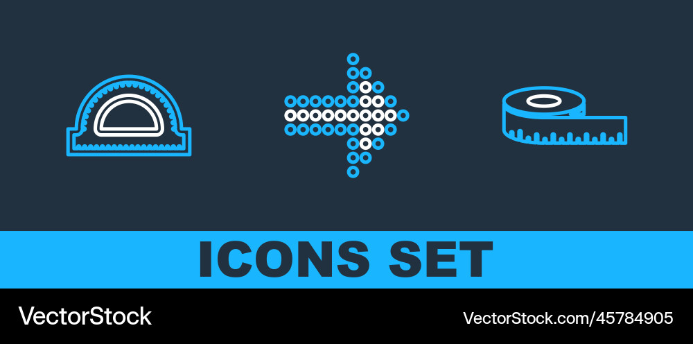 Set line tape measure protractor grid and dots Set line tape measure protractor grid and dots vector image