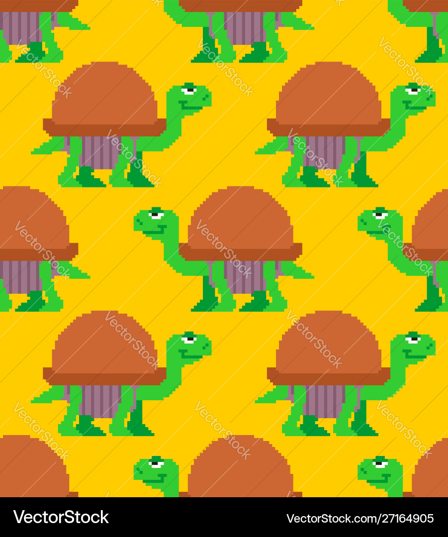Turtle pixel art pattern seamless tortoise 8 bit Turtle pixel art pattern seamless tortoise 8 bit vector image