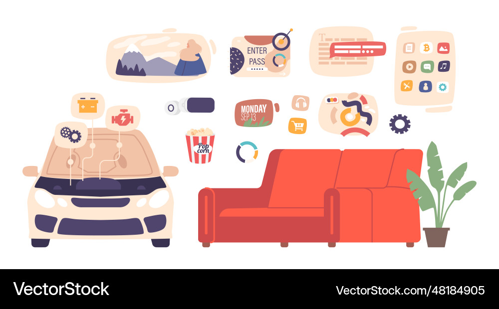 Virtual reality elements create immersive digital Virtual reality elements create immersive digital Vector Image