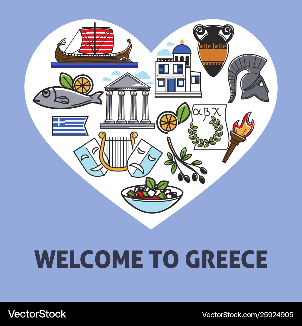 Welcome to greece greek national symbols traveling vector image