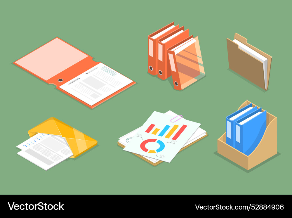 3d isometric flat set of folders with files Vector Image