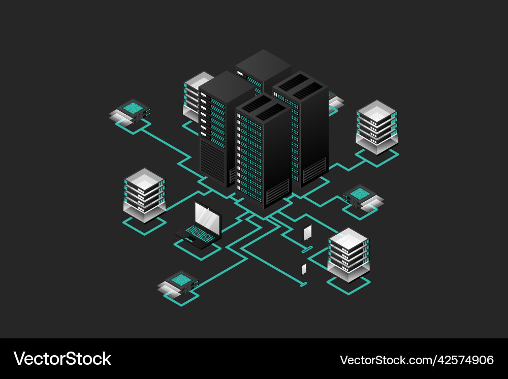 Concept of data network management isometric map Concept of data network management isometric map vector image