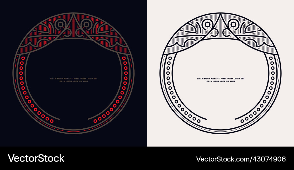 Decorative round frame in thin line style vector image