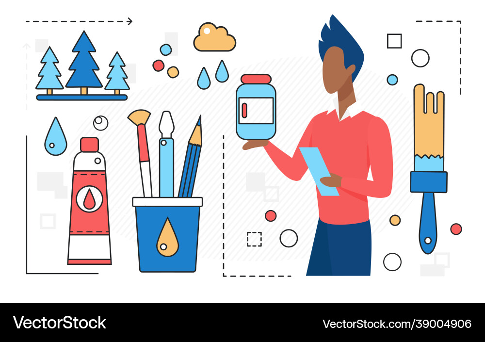 Design from art studio man character with mobile vector image