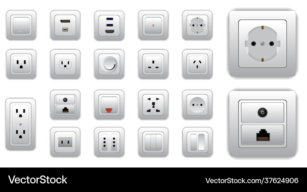 Electrical Socket and Switch Icons Vector Image