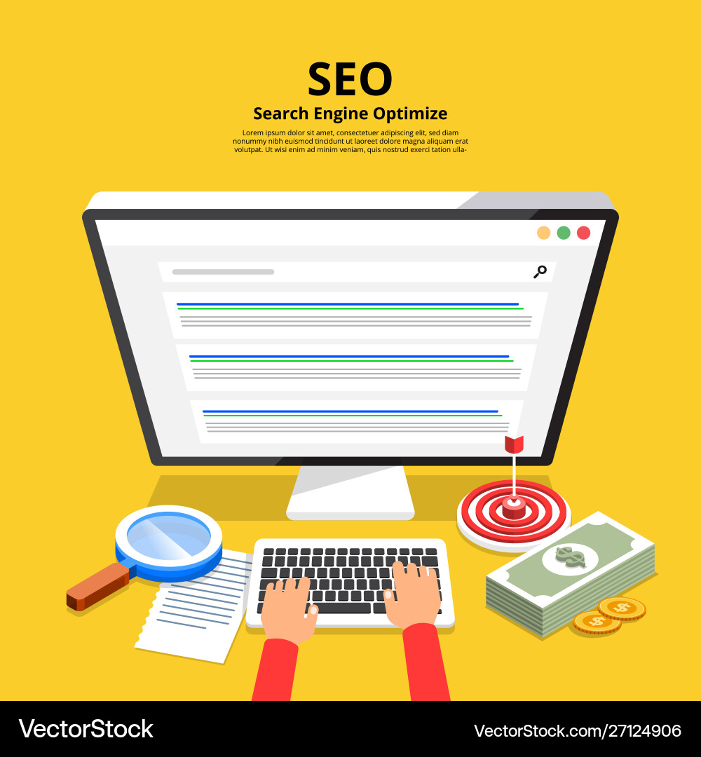 Flat design concept seo search engine optimize Flat design concept seo search engine optimize vector image