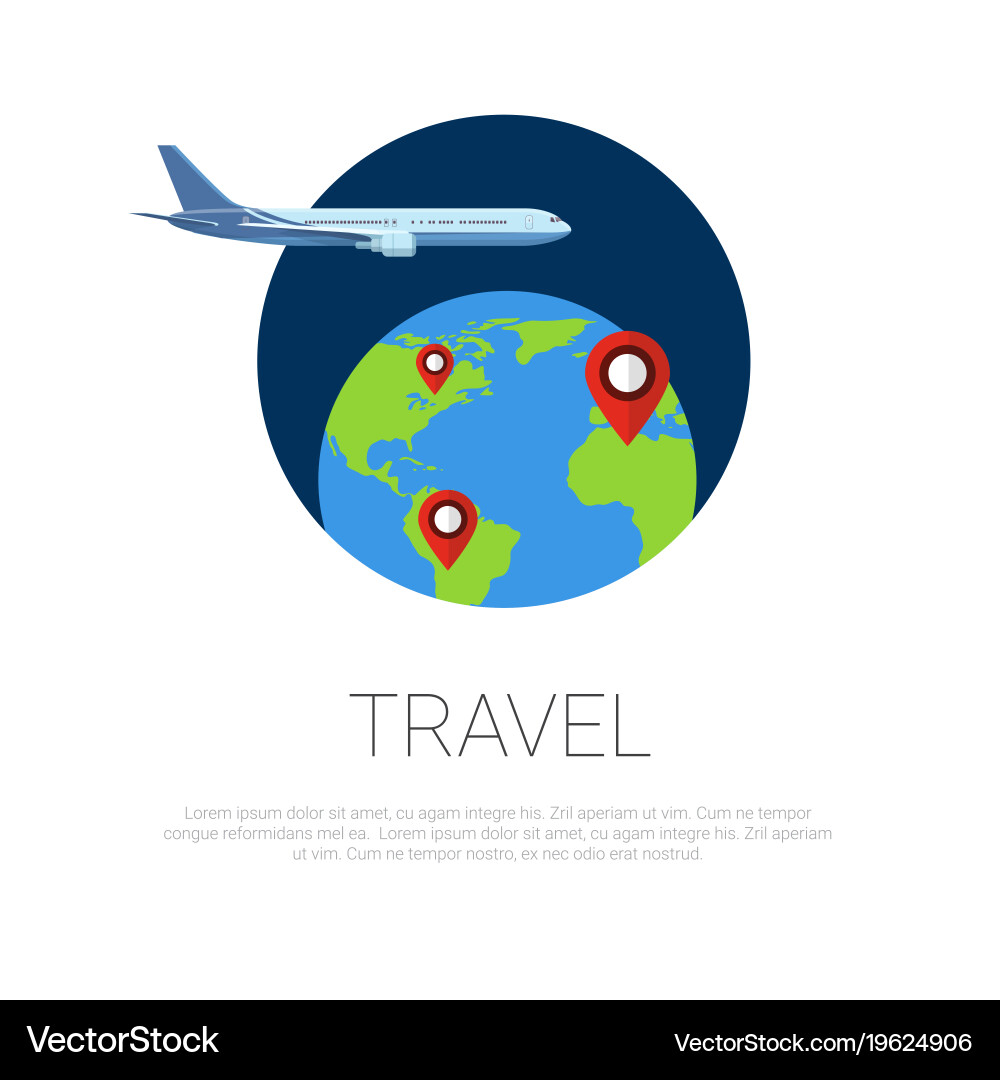 Flying around world plane and map pointers vector image