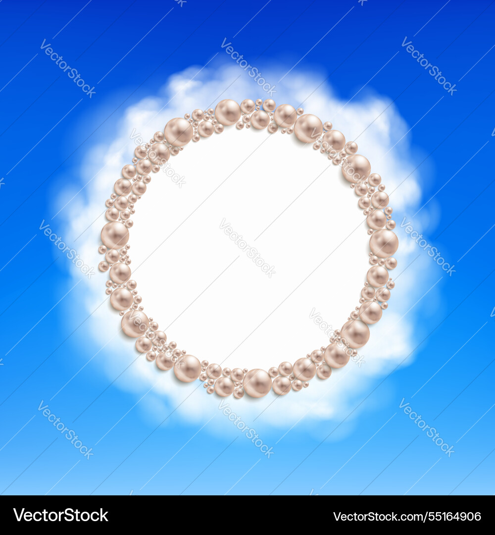 Frame from bead pearls on a background of clouds vector image