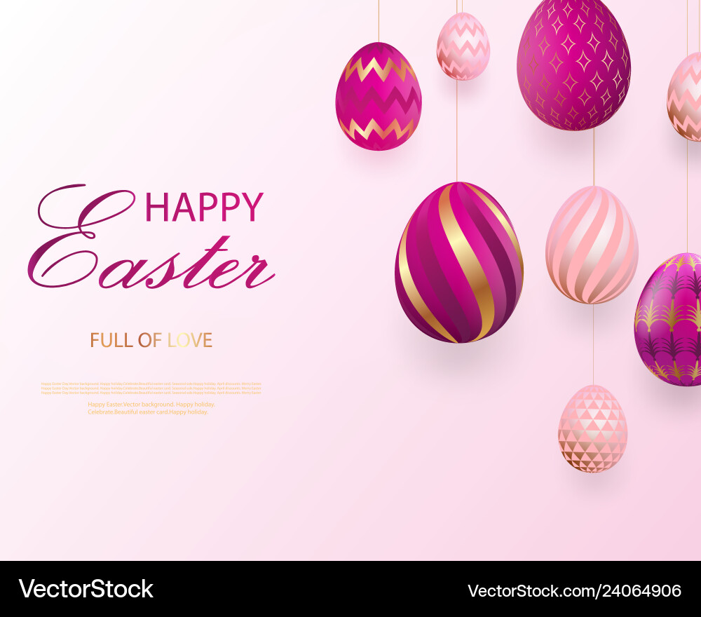 Happy easter lettering with pink gold realistic vector image