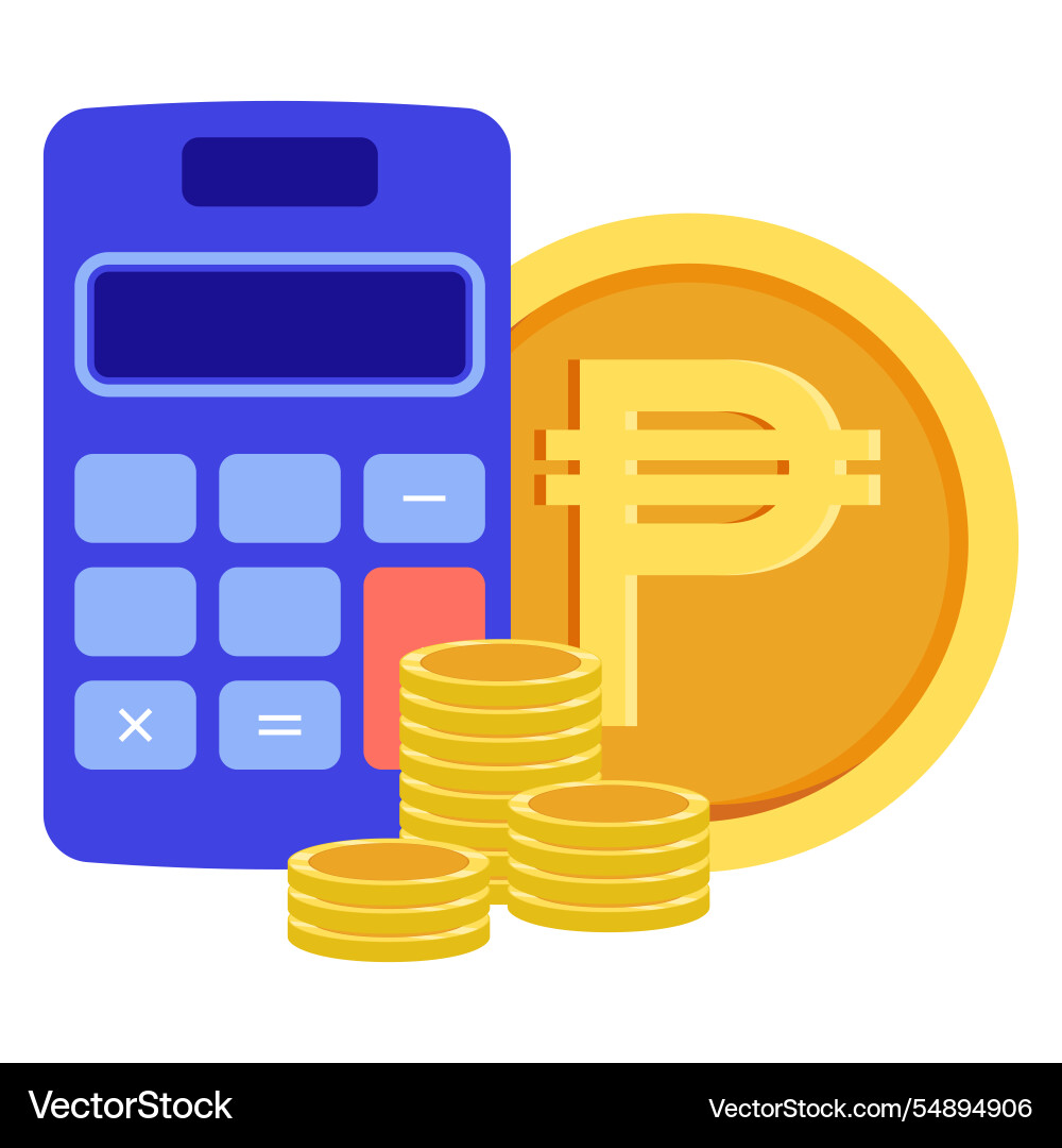 Isolated calculator with stack of gold coins Isolated calculator with stack of gold coins vector image