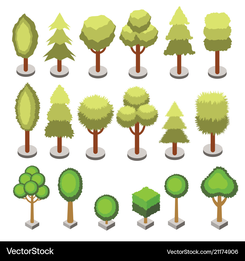 Isometric Tree Set - Diverse Shapes vector image