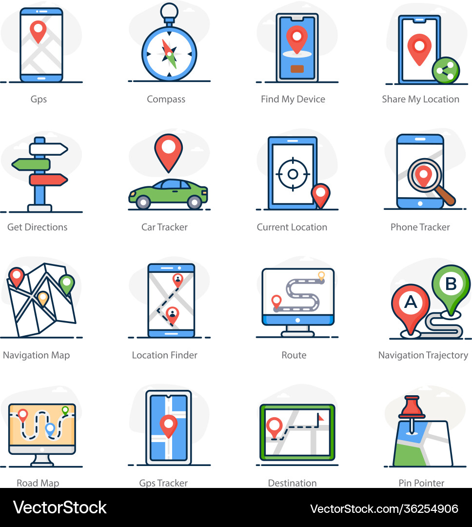 Pack maps and navigation flat icons vector image