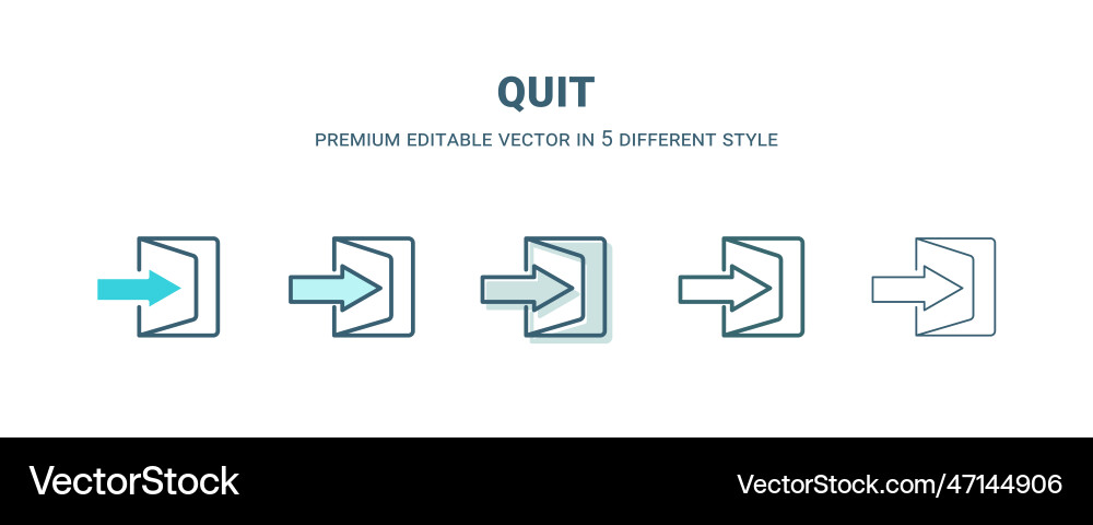 Quit icon in 5 different style outline filled two Quit icon in 5 different style outline filled two vector image