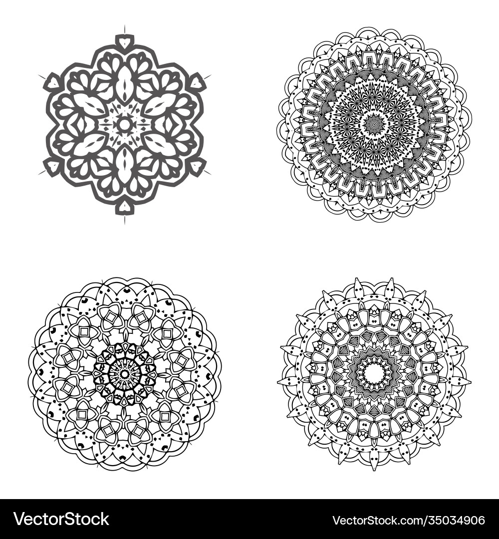 Set bundle black and white mandala element Vector Image