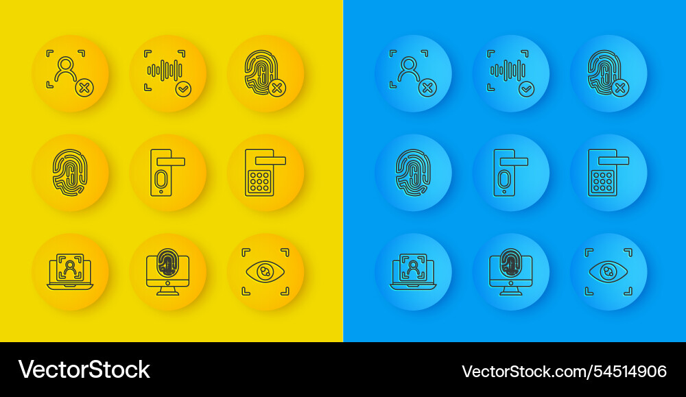 Set line laptop with face recognition fingerprint vector image