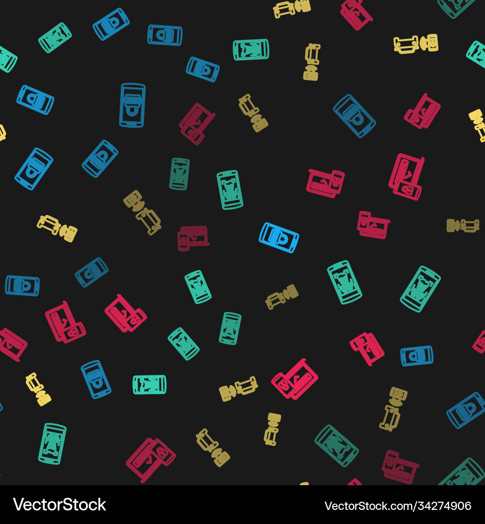 Set line mobile and password face recognition Set line mobile and password face recognition vector image