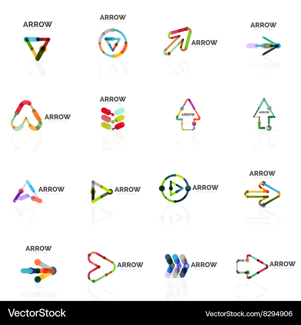 Set of linear arrow abstract logos connected vector image
