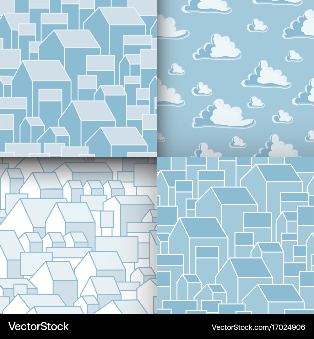 Set of unusual seamless patterns with houses Vector Image
