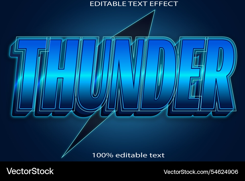 Thunder editable text effect 3d emboss neon style Thunder editable text effect 3d emboss neon style vector image