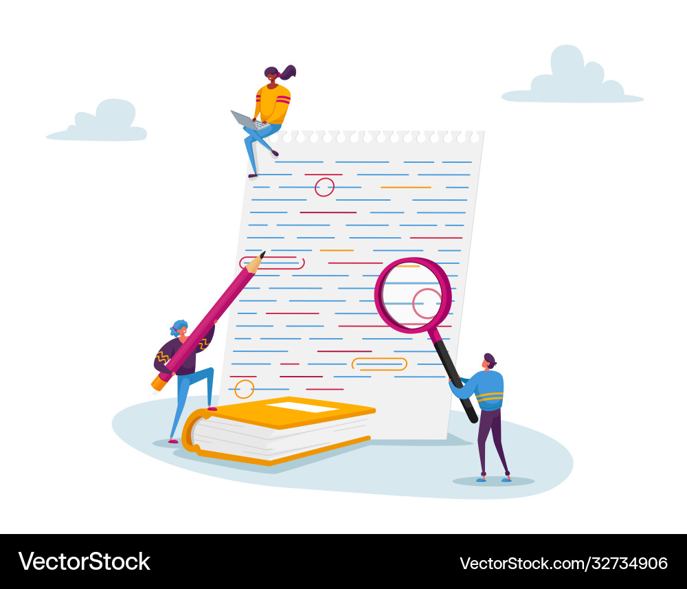 Tiny characters with magnifying glass and red Tiny characters with magnifying glass and red vector image