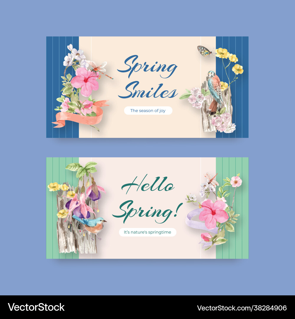 Twitter template with spring and bird concept Vector Image