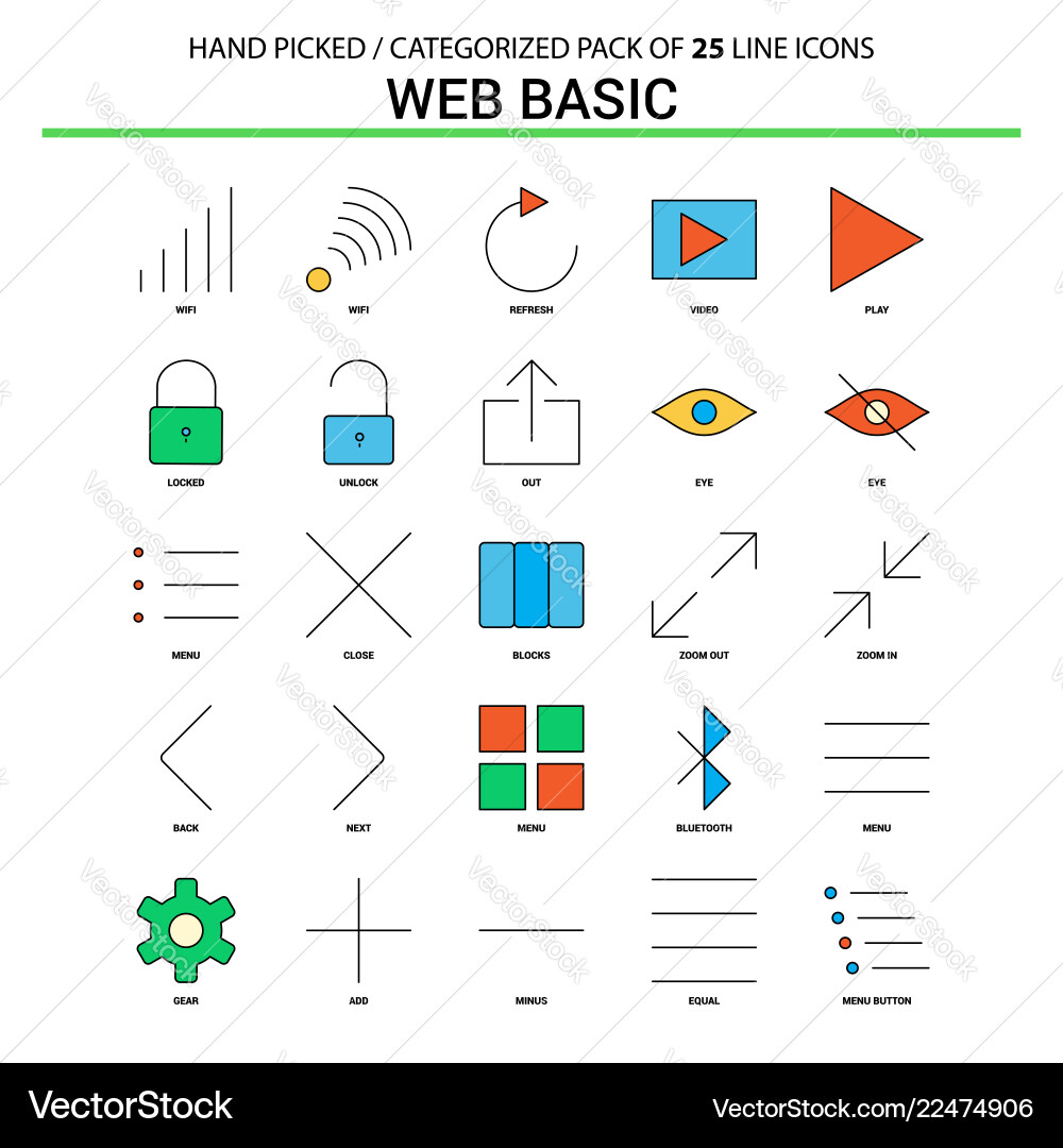 Web basic flat line icon set - business concept vector image