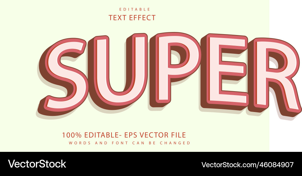 3D Super Text Effect - Editable Template vector image