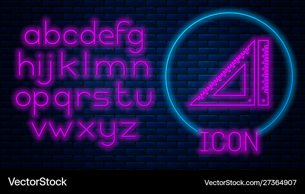 Glowing neon triangular ruler icon isolated vector image