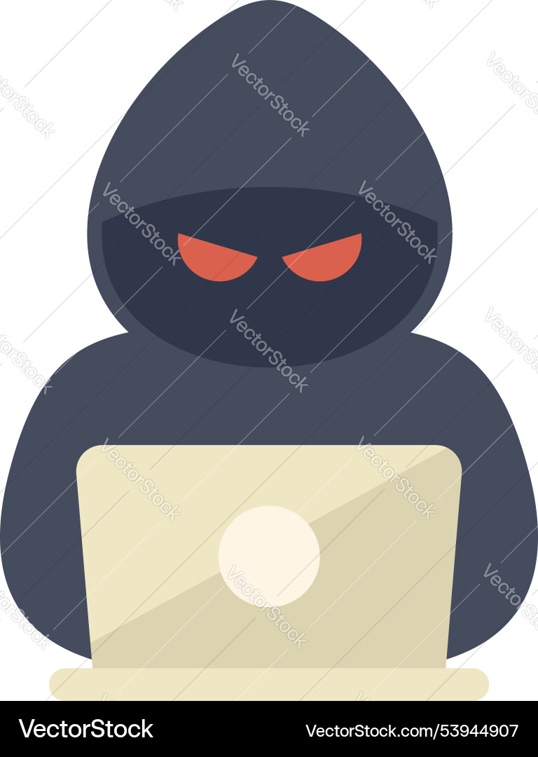 Hacker in a hoodie using laptop for cybercrime Hacker in a hoodie using laptop for cybercrime vector image