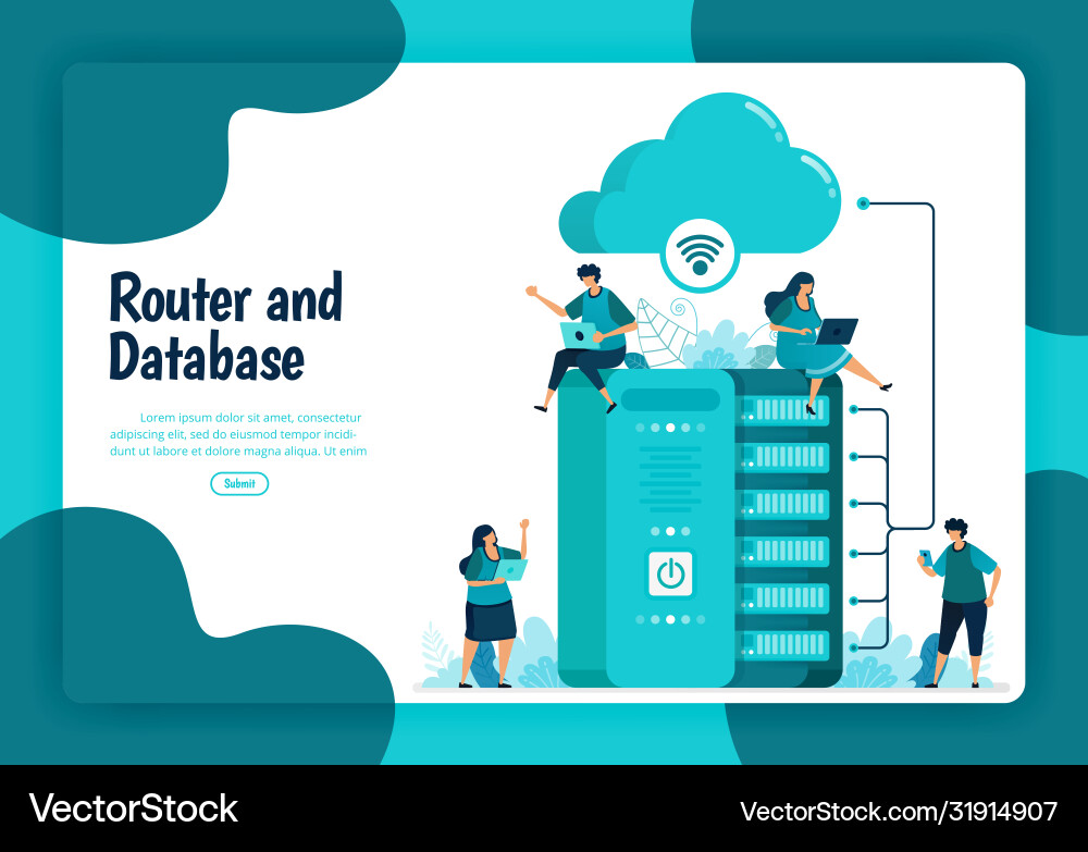 Landing page template router and database Landing page template router and database vector image