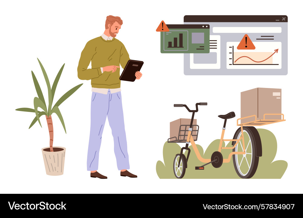 Man analyzing delivery data on tablet vector image