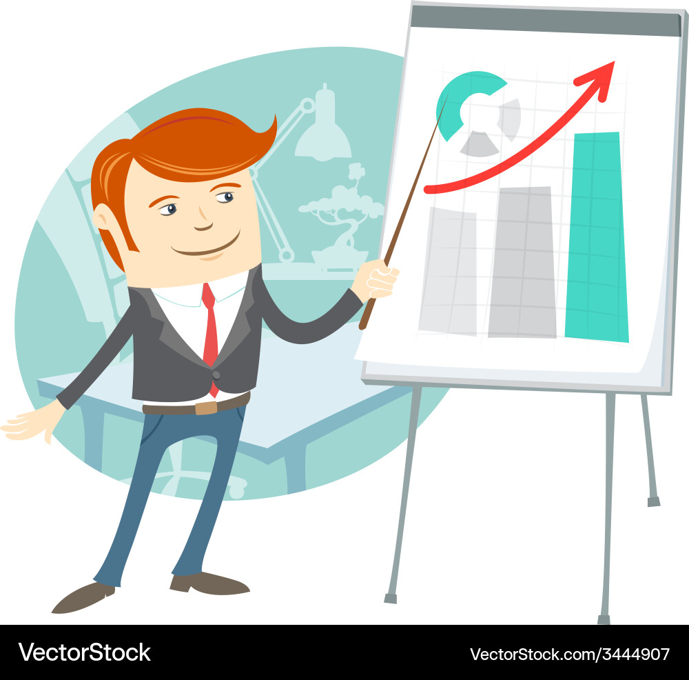Office man presentation a graph on flipchart vector image