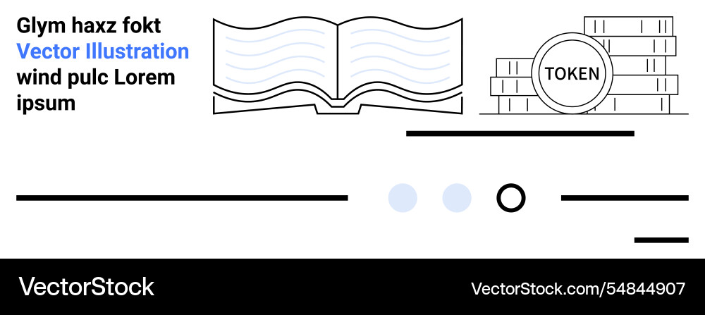 Open book with text token stack and various Open book with text token stack and various vector image