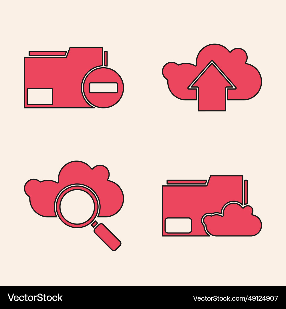 Set cloud storage text document folder vector image