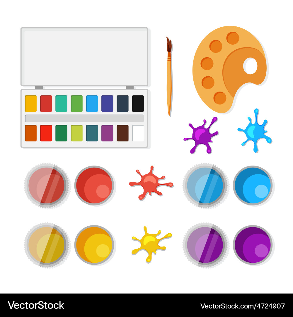 Set of objects for artists in flat style vector image