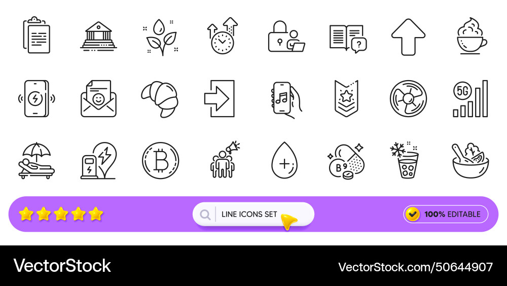 Smile lock and salad line icons for web app Smile lock and salad line icons for web app vector image