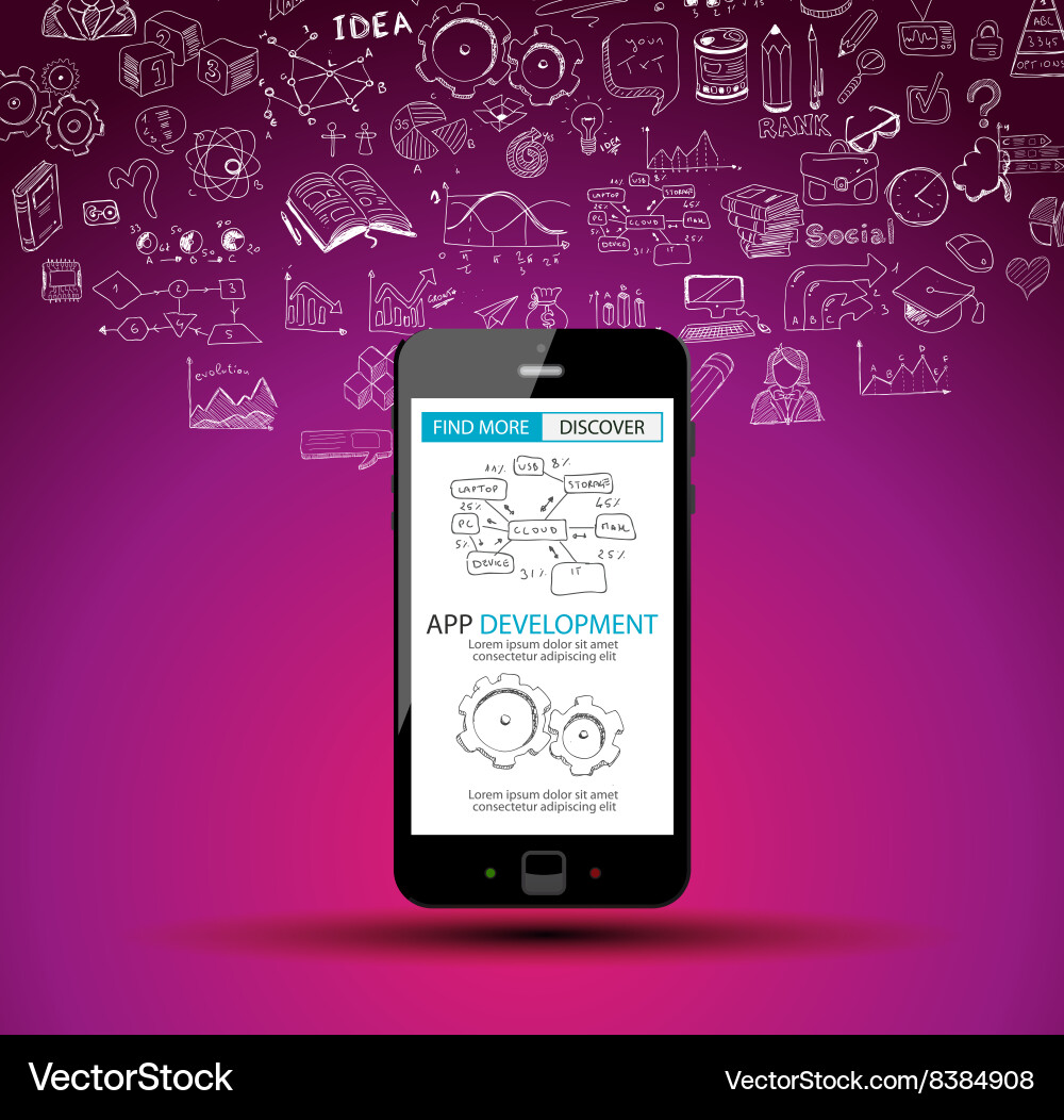 App development concept background with doodle vector image
