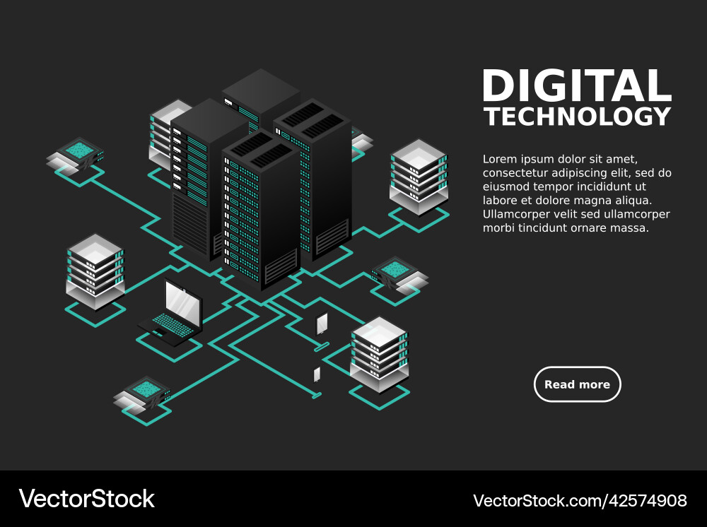 Concept of data network management isometric map Concept of data network management isometric map Vector Image