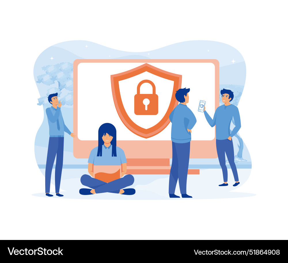 Data security people and computer with shield Data security people and computer with shield vector image