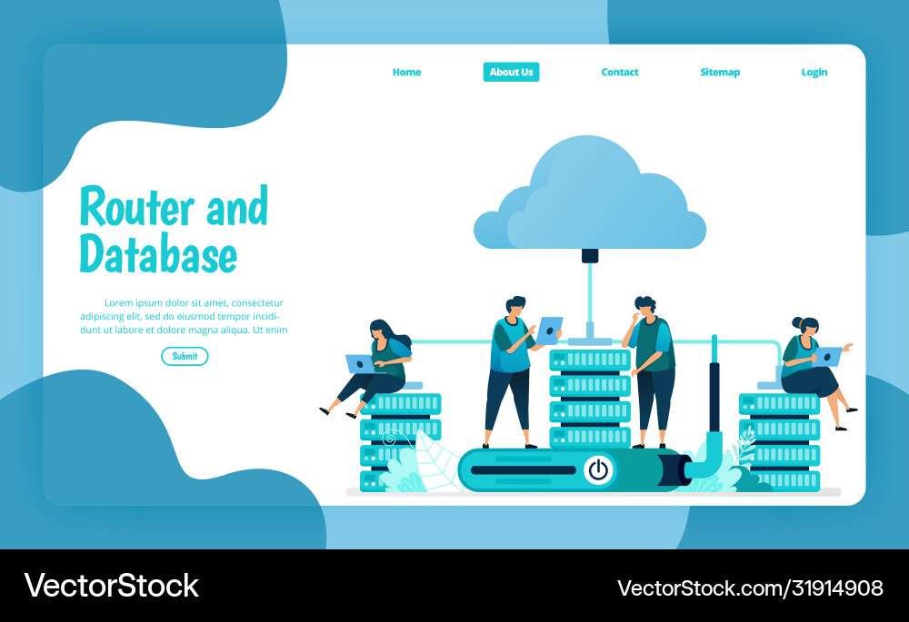 Landing page template router and database Landing page template router and database vector image