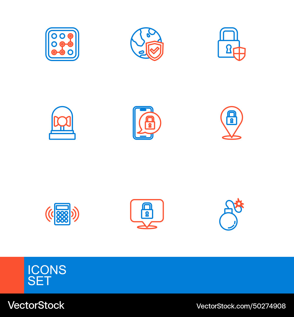 Set line bomb lock security keypad access panel Set line bomb lock security keypad access panel vector image