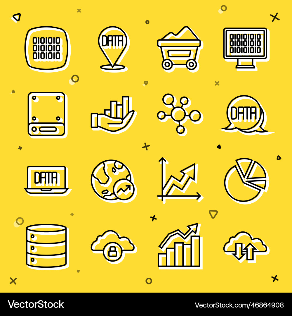 Set line cloud download and upload pie chart Set line cloud download and upload pie chart vector image