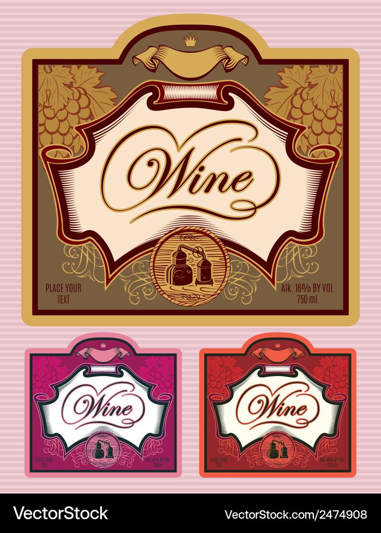 Set of labels for different kinds wine Vector Image