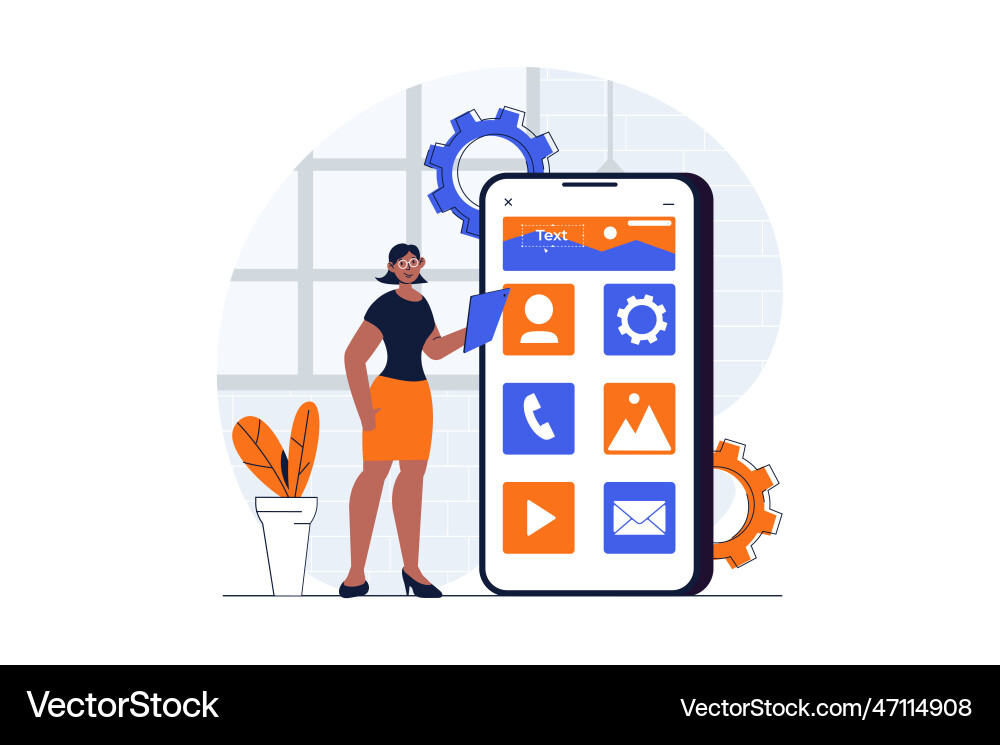 Ui ux development web concept with character scene Ui ux development web concept with character scene vector image