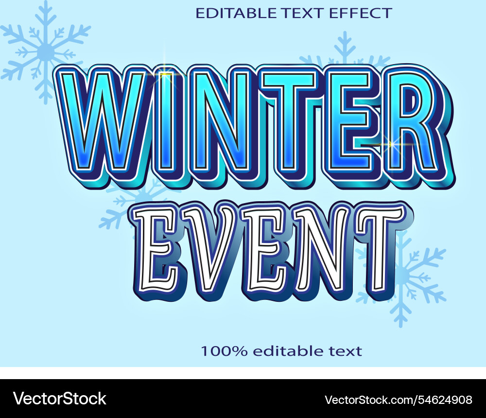 Winter event editable text effect 3d emboss vector image