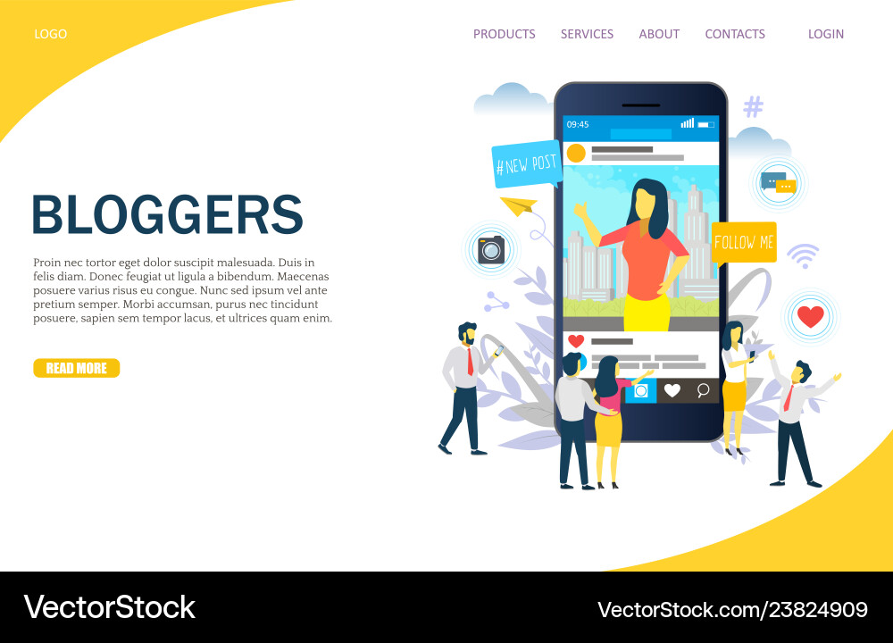 Bloggers website landing page design Bloggers website landing page design vector image