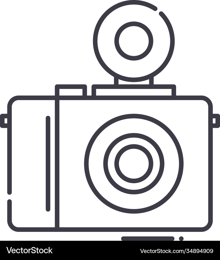 Compact camera with flash icon linear isolated Compact camera with flash icon linear isolated vector image